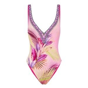CAMILLA WOMEN'S DEEP V NECK ONE PIECE SWIMSUIT SOUTH BEACH SUNRISE